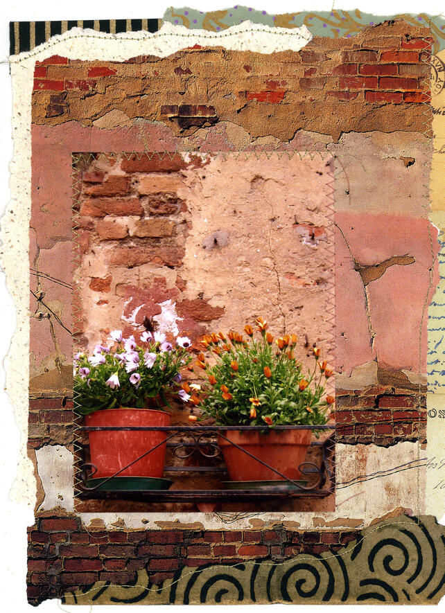 SPRING IN VERONA, 15"x12" Framed, Stitched Photo Collage $500 © Donna Durbin