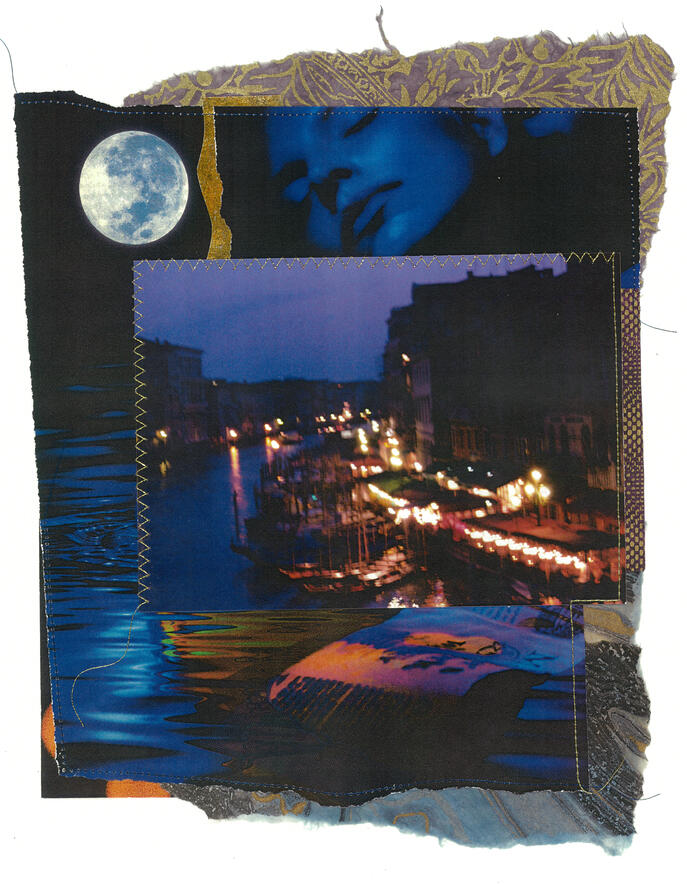 VENICE ROMANCE, 15"x12" Framed, Stitched Photo Collage $500 ©Donna Durbin