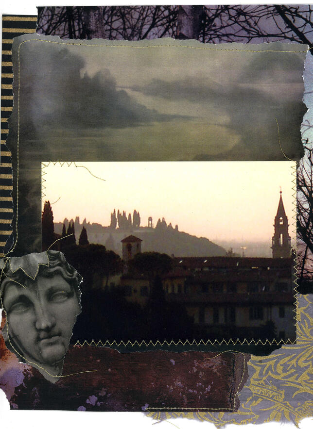 FLORENCE AT DUSK, 15"X12" Framed, Stitched Photo Collage $500 © Donna Durbin